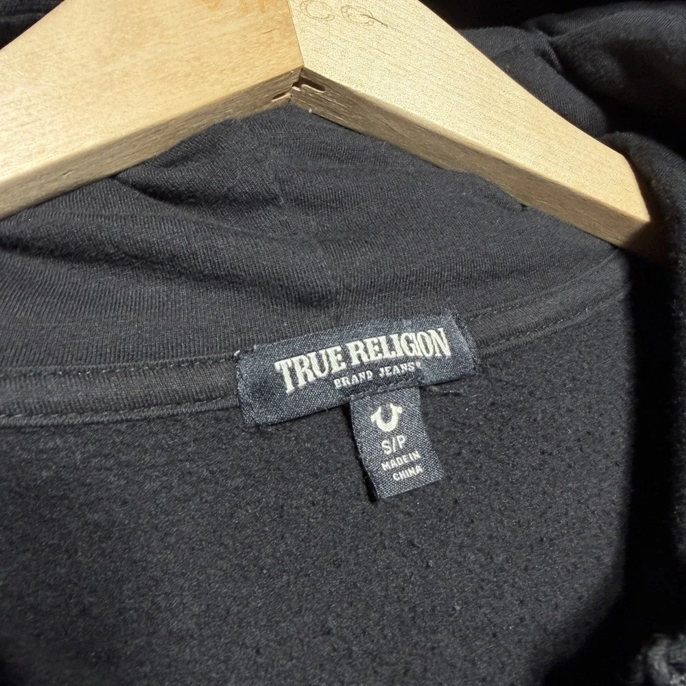 True Religion Zip Hoodie Mens Small Black LS City Buddha Graphic Horseshoe Logo